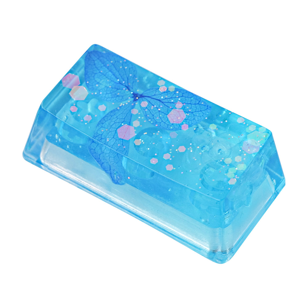 Artisan Keycaps - Handmade Resin Blue Transparent Flower Backspace Keycap Single for Mechanical Keyboard