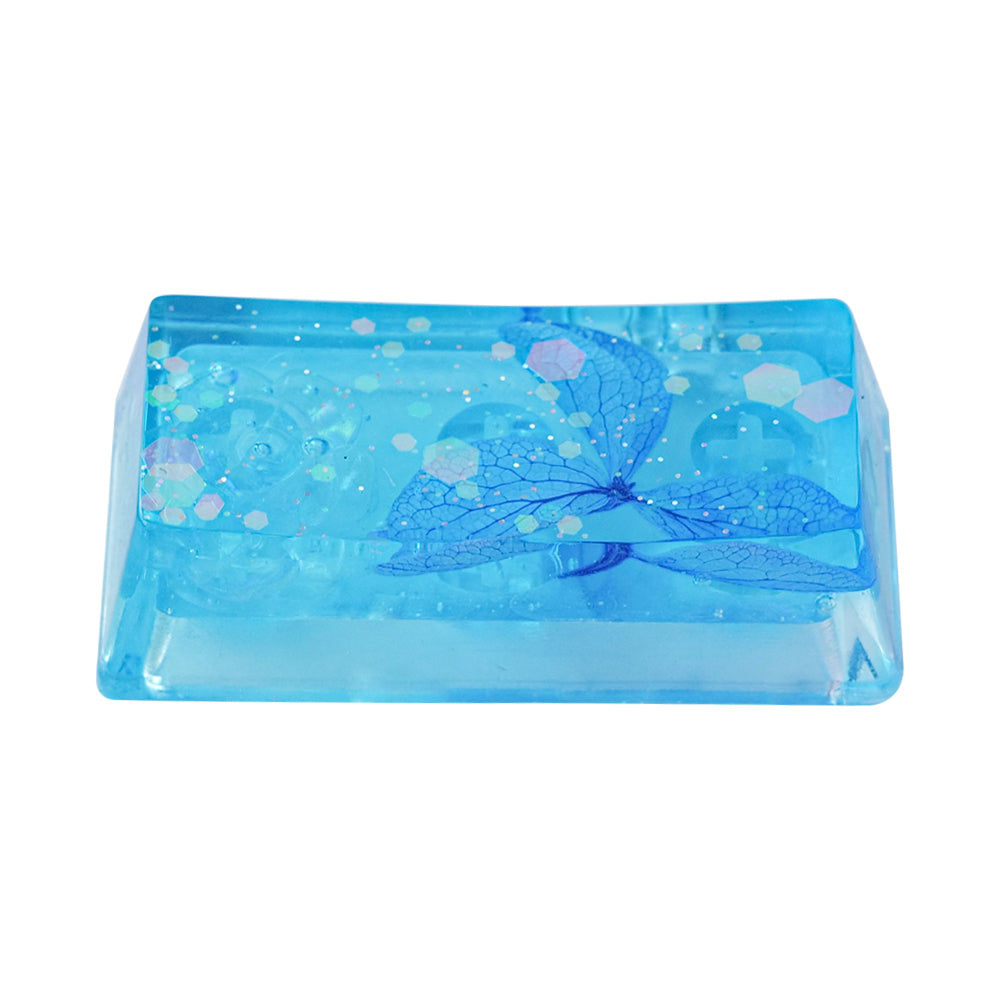 Artisan Keycaps - Handmade Resin Blue Transparent Flower Backspace Keycap Single for Mechanical Keyboard