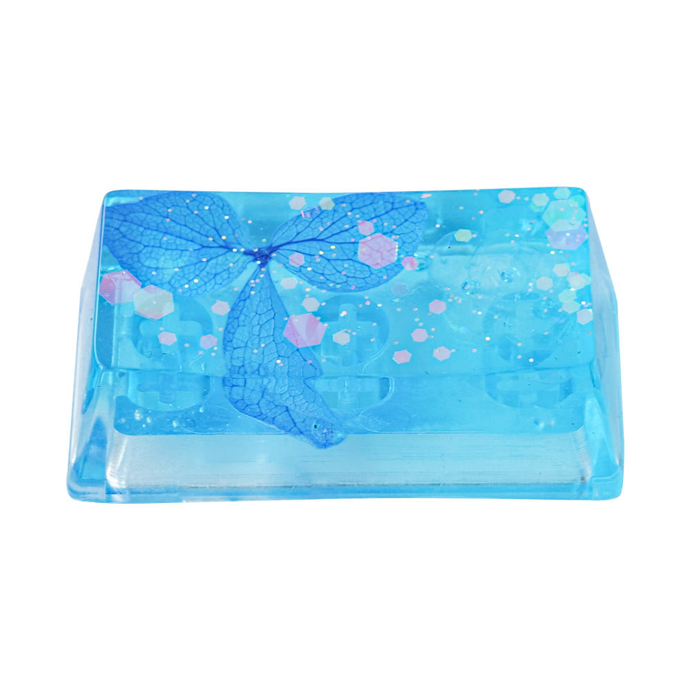 Artisan Keycaps - Handmade Resin Blue Transparent Flower Backspace Keycap Single for Mechanical Keyboard