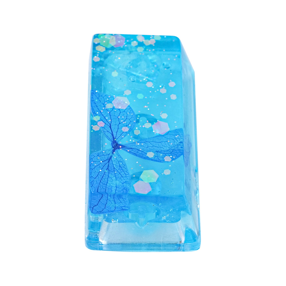 Artisan Keycaps - Handmade Resin Blue Transparent Flower Backspace Keycap Single for Mechanical Keyboard